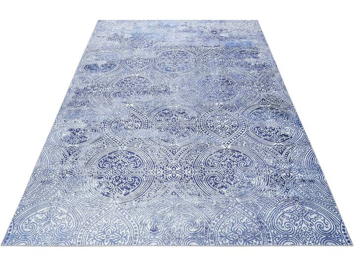 Teppich WECON HOME Grace , blau (blau, silberfarben), B:120cm H:6mm L:170cm, Polyester, Teppiche, Teppich, Vintage Look, Used Look, moderner Kurzflor, Wohnzimmer