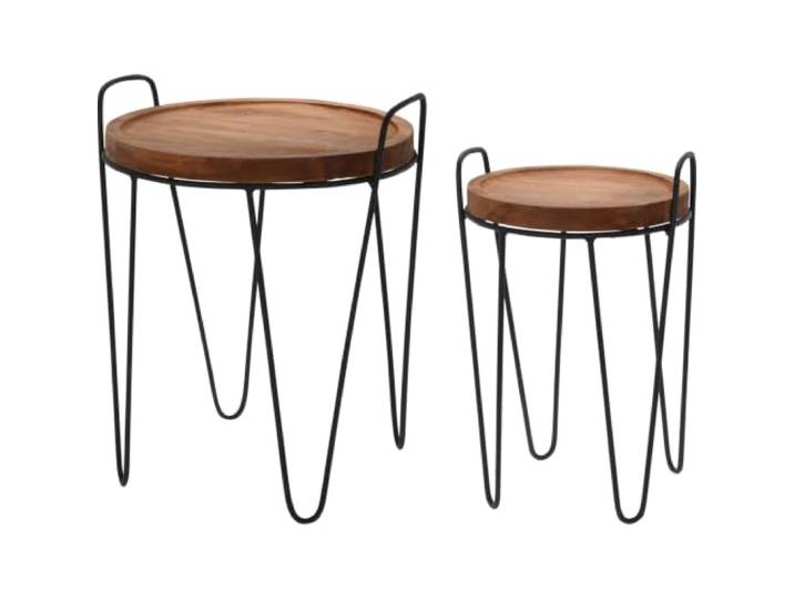 Home & Styling Beistelltische aus Teakholz, 2 Stück, Metall-Gestell