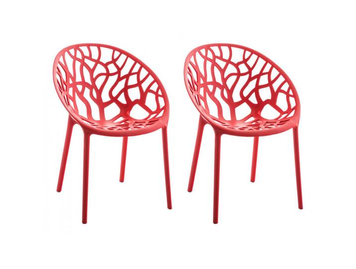 CLP Gartenstuhl 2er Set Kunststoff rot, Rot, 59x80x60 cm, Gartenmöbel, Gartensessel, Gartenstühle