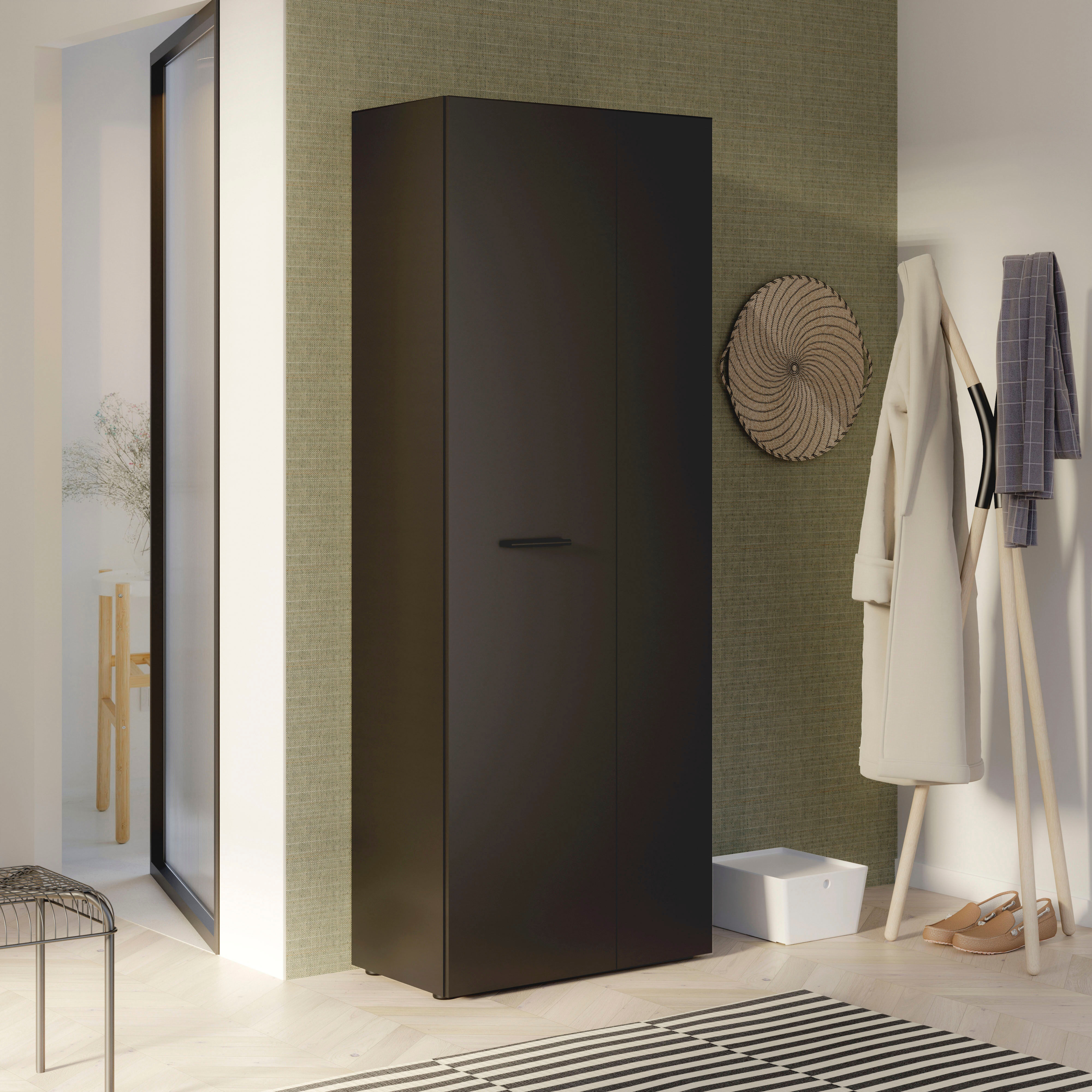 Mehrzweckschrank FORTE "NET306", schwarz, B:68,7cm H:181,1cm T:36,5cm, Holzwerkstoff, Schränke, Mehrzweckschrank, Mehrzweckschrank, inklusive Einlegböden, verschiedene Dekore schwarz Schwarz, B/H/T: 68,7cm x 181,1cm x 36,5cm, Türen: 2 Stk.