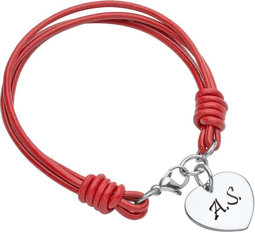 Unique Rotes Lederarmband mit Edelstahl Herz-Anhänger rot