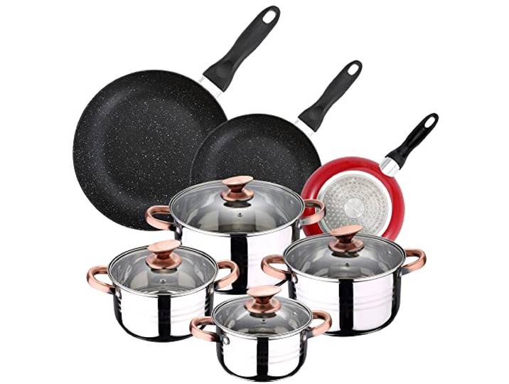 Packung mit 3 Pfannen, Durchmesser 16 cm, Durchmesser 20 cm, Durchmesser 24 cm, 8 Stück aus Edelstahl