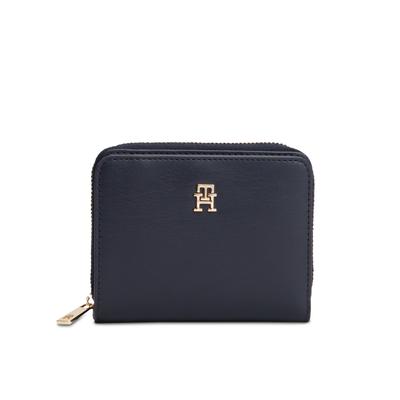 Geldbörse TOMMY HILFIGER "TH ICON MED ZA FLAP", Damen, dunkelblau, Lederimitat, Kleinlederwaren, Damen Geldbeutel, Portemonnai mit edlem TH-Logoemblem