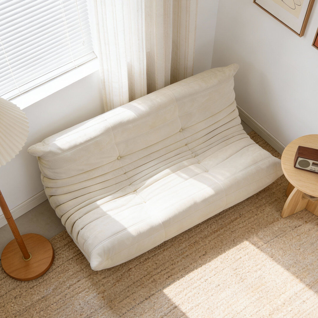 Ivy Bronx Cream Plush Fabric Two-Seater Armchair, 130cm Soft Curved Shape with High-Density Foam, No Internal Frame Beige 185cm