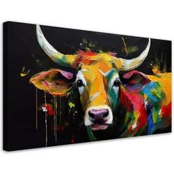 LEINWANDBILD Abstrakte farbige schottische Kuh 100x50cm