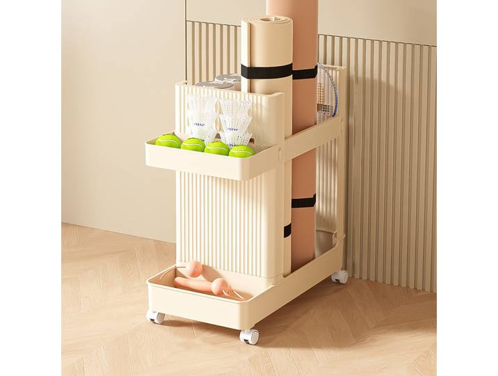 Chariot de rangement pour équipement de gym avec roulettes, support pour équipement de gym, rangement pour tapis de yoga, organisateur d'outils de fitness et de sport