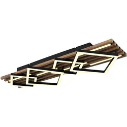 LED Deckenleuchte Holz Wohnzimmerlampe Deckenlampe Quadrate, MDF Metall, 42W 2160Lm warmweiß, LxBxH 82x31x9,5 cm