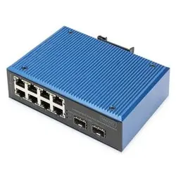 Digitus Industrial 8+2 -Port Fast Ethernet PoE Switch (18 Ports), Netzwerk Switch, Blau, Schwarz