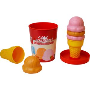 casdon Kaufladen-Zubehör Langnese Eisbecher, 4 Eiskugeln Erdbeere & Karamell und 2 Waffelbecher