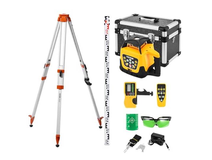 VEVOR Kit Niveau Laser Rotatif Faisceau Vert Niveau Laser Rotatif 360° avec Trépied et Mire\, Portée 500 m\, Pente Réglable\, Angle de Balayage Flexible\, Précis\, avec Télécommande et Étui de Transport