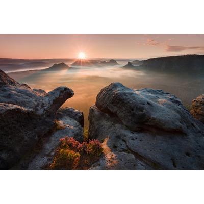 Fototapete PAPERMOON "Photo-Art DANIEL Å˜EÅ˜ICHA, SONNENAUFGANG AUF DEN FELSEN", bunt, B:3,5m L:2,6m, Vlies, Tapeten