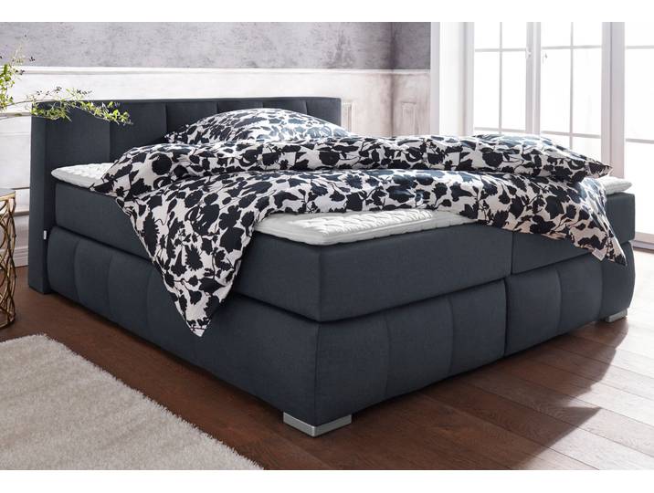 Boxspringbett, Grau, 187x245 cm, Samtoptik, Inkl. Topper, Klassisch, Home-affaire