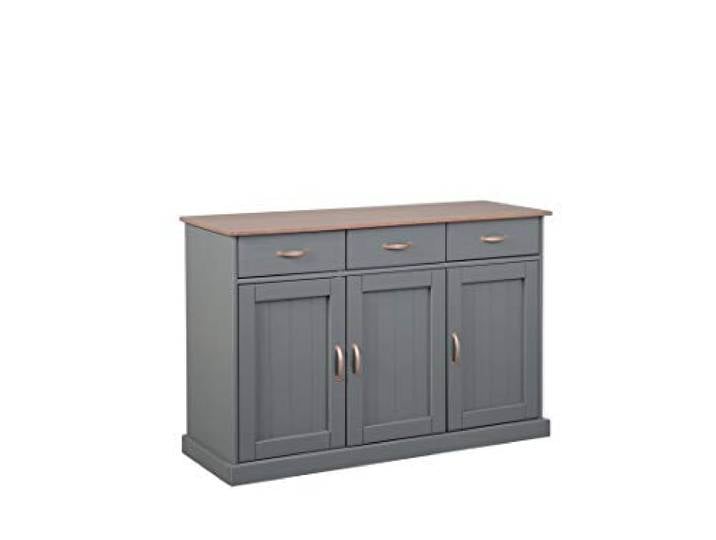 Inter Link - Commode - Buffet - 3 Portes - 3 tiroirs - Pin Massif - laqué Gris sépia Marron - Style Maison de Campagne - Luzerna 4.1