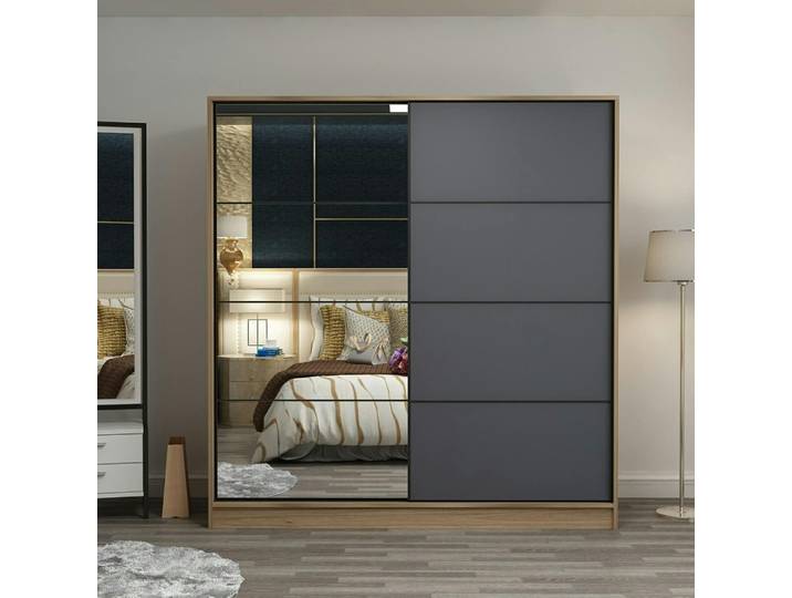 Armoire penderie porte coulissante avec miroir BYRON - Anthracite