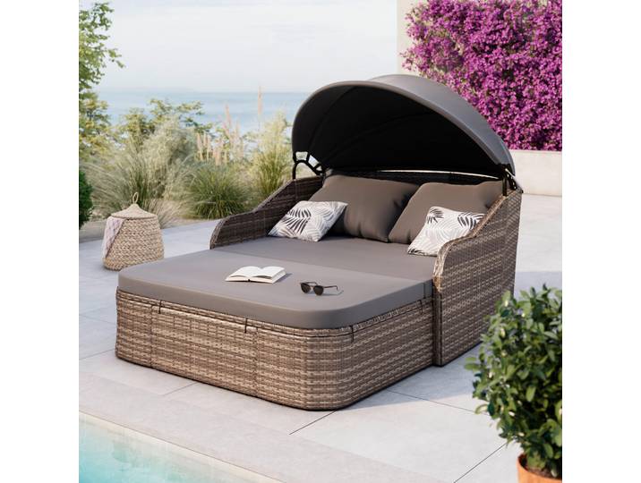 Ambia Garden Sonneninsel, Grau, Metall, Kunststoff, Füllung: Komfortschaum, 204 cm, Fsc, Bsci, verstellbares Dach, UV-beständig, Gartenmöbel, Loungemöbel, Sonneninsel