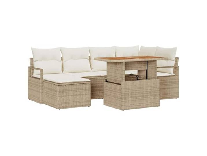 Gartensof-Set Polyrattan 7 Elemente mit Verstellbarem Tisch Modulares Design, Kissen aus Polyester, Akazien-Tischplatte, höhenverstellbar, UV-beständig, leicht zu reinigen