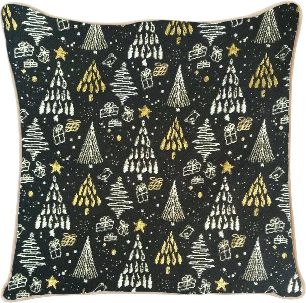 Signare Kussenhoes Xmass Tree Black and Gold met Kerstboom motief