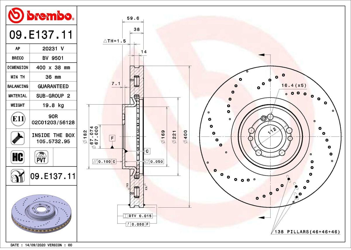 Bremsscheibe BREMBO 09.E137.11, 1 Stück