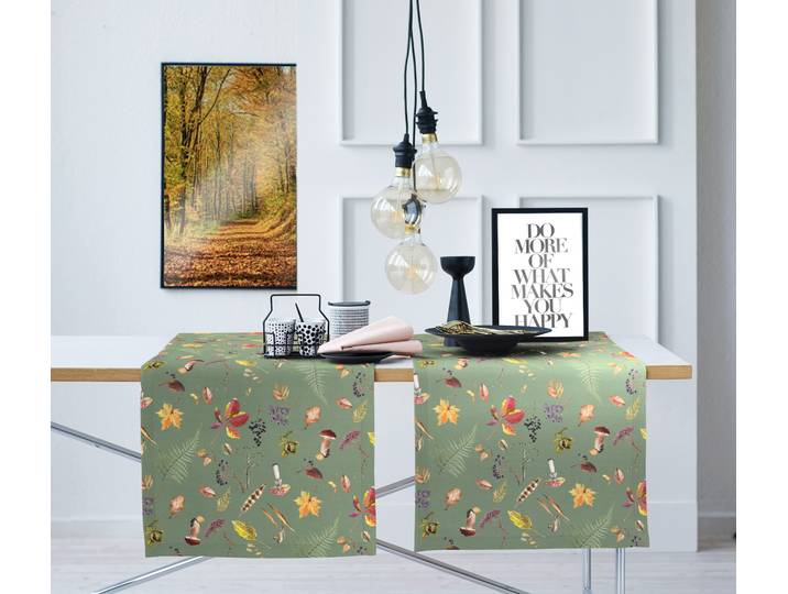 Chemin de table Automne type A 48 x 0 x 140cm Vert/Vert