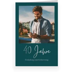 Einladungskarte 40. Geburtstag: Schlicht mit Foto in Grün