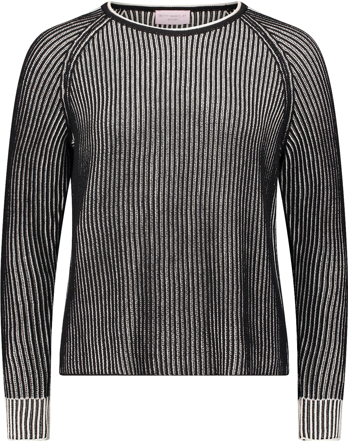 Rundhalspullover BETTY BARCLAY "Grobstrick-Pullover mit Rippenstruktur", Damen, Gr. 40, schwarz (patch schwarz, beige), Obermaterial: 50% Baumwolle CO. 50% Polyacryl PAN., Pullover Rundhalspullover