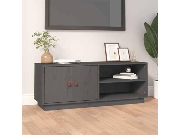 HEFZGDB TV-Schrank Grau 105x34x40 cm Massivholz Kiefer mit Stauraum und Stabiler Oberplatte für Wohnzimmer