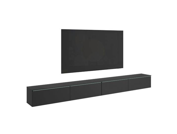 P & B Lowboard, Schwarz, Kunststoff, kaltweiß, 300x32x33 cm, stehend, hängend, Wohnzimmer, Wohnwände, Lowboards, Lowboards stehend