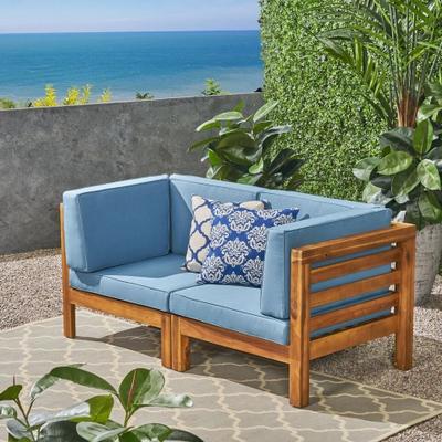 PRO_SELLERS 2-Piece Patio Loveseat Set Acacia Wood Water-Resistant Fabric Blue