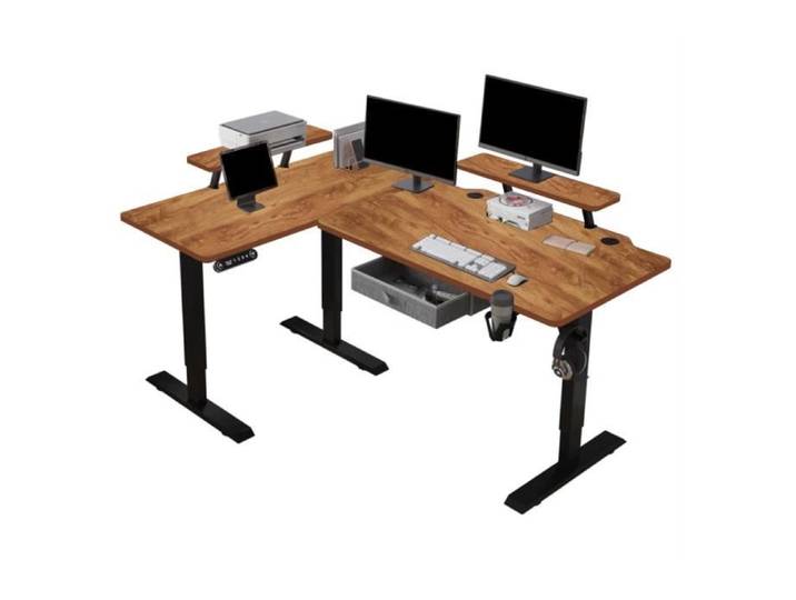Radlove 160cm L Form Bureau réglable en Hauteur-Bureau Assis-Debout Réglable en Hauteur électriquement Couleur bois rétro