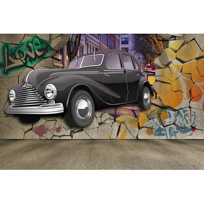 Fototapete PAPERMOON "Auto durch Mauer", bunt, B:3m L:2,23m, Vlies, Tapeten