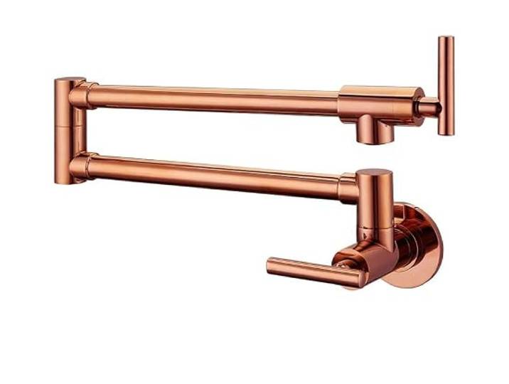 Küchenarmatur, Küchenarmatur aus massivem Messing, Wandmontage, schwenkbarer Auslauf, nur kaltes Wasser, mit doppeltem, roségoldenem Wasserhahn