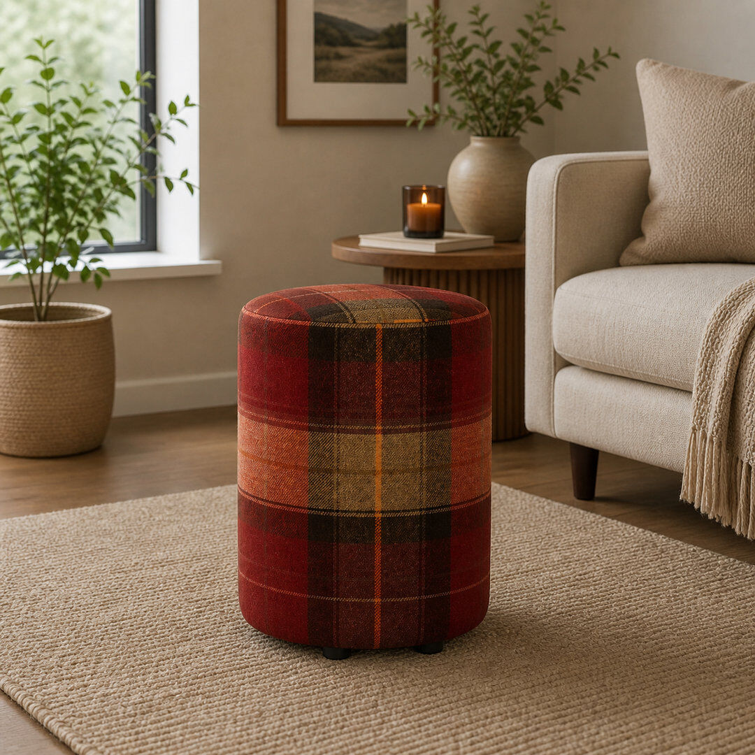 Brambly Cottage Tartan Fabric Round Stools Tartan Claret Red 43cm H X 36cm W X 36cm D