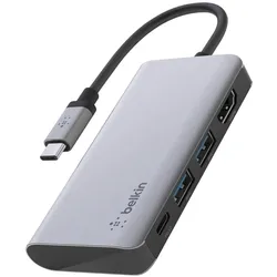 Belkin USB-C 4 in 1 (USB-C, 4 Ports), Dockingstation + USB Hub, Grau
