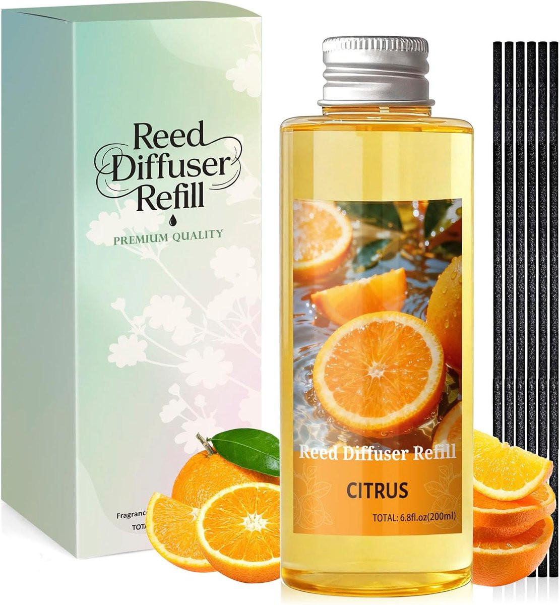 Luchtverfrisser Navulling Citrus Geurstaafjes 200 ml voor Riet Diffuser