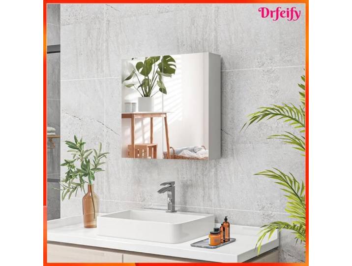 Armoire murale de salle de bain - AKOZON - 8756 - 2 portes miroir - étagère réglable 3 niveaux - 60x15x60 cm