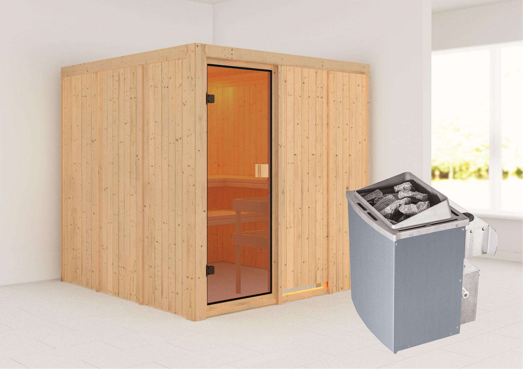KARIBUHOLZT Sauna Oulu Front, 9kW integr.Strg bronz.GGT 16880385