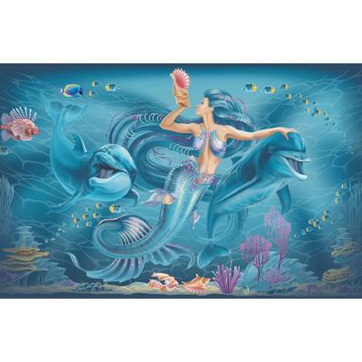 Fototapete PAPERMOON "MEERJUNGFRAU-ABSTRAKT DESIGN DELFINE FISCHE OZEAN SEE", bunt, B:3,5m L:2,6m, Vlies, Tapeten