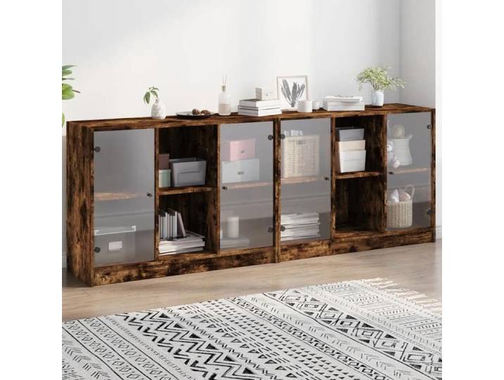 NEW 2026  Bibliothèque Classique Armoire de rangement pour salon avec portes chêne fumé 204x37x75 cm L4218
