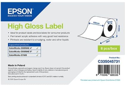 Epson C33S045731 rolo continuo de etiquetas de alto brilho 102 mm x 58 m
