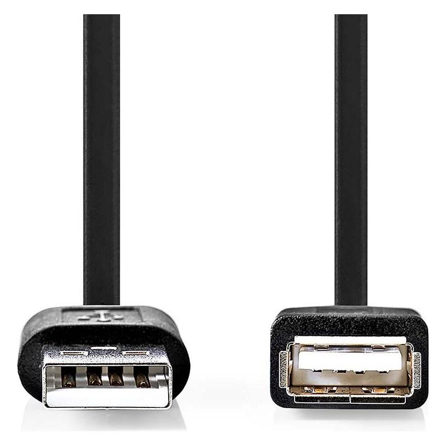Nedis USB-Kabel | USB 2.0 | USB-A Stecker | USB-A Buchse | 480 Mbps | Vernickelt | 1.00 m | Rund | P (1 m, USB 2.0) (CCGB60010BK10)