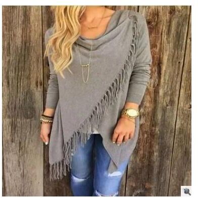 Uplifted Finds Women Mid Length Oversized Fringe T Shirt Casual Diagonal Pattern Top xl gray