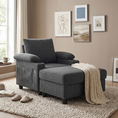 Dovelina Accent Chair and Storage Ottoman Set Versatile Single Chaise Lounge Convertible Sleeper