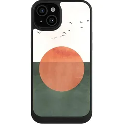 Nivocase Hülle für Apple iPhone 15 Plus Handyhülle NIVOcore Case Schwarz Sonnenschein Sonnenuntergang Vogel (Apple iPhone 15 Plus), Smartphone Hülle, Schwarz