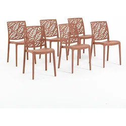 RATTATAN 6er-Set stapelbare Stühle aus glasfaserverstärktem Polypropylen für Garten und Außenbereich, Bars und Restaurants, Küche – Dafne/Terrakotta