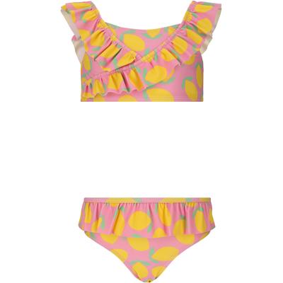 Balconette-Bikini ZIGZAG "Tropical", Kinder, Gr. 116, bunt (pink, gelb), 80% Polyamid, 20% Elasthan, bedruckt, mehrfarbig, Bikini-Sets Balconette-Bikini, mit stylischem Rüschendesign und Sonnenschutz