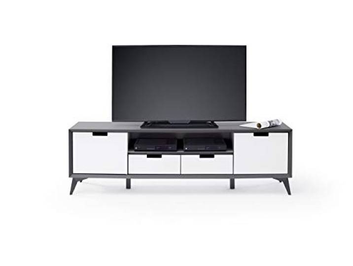 Robas Lund Lowboard Weiß Grau, Wohnzimmerschrank mit 180° drehbarer Tür, Schrank BxHxT 180x55x40 cm, 48411GW2