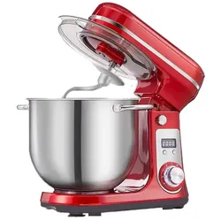 Roter 6-Liter-Küchenmixer/Teigkneter mit Edelstahlschüssel, 1200 W