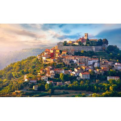 Fototapete PAPERMOON "MOTOVUN-ANTIKE STADT ISTRIA BURG DORF PANORAMA SONNE", bunt, B:4m L:2,6m, Vlies, Tapeten