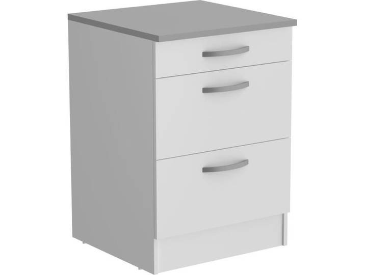 OSLO Meuble Bas 3 tiroirs + plan - Décor blanc - L 60 x P 60 x H 86 cm