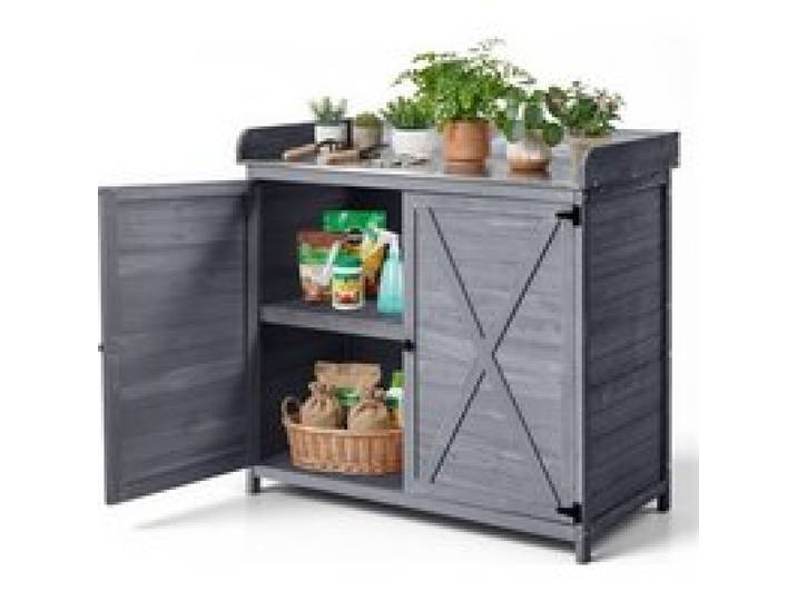 VEVOR Table de Rempotage Double Porte Table de Jardinage 98x48x95 cm pour Plantation d'Extérieur Terrasse Jardin, avec Armoire de Rangement Grande Espace, Surface Plan de Travail Métal Galvanisé, Gris